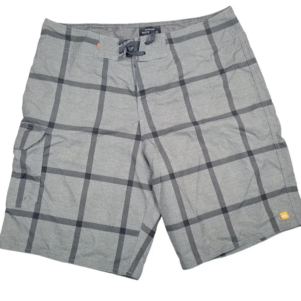 Quiksilver Mens Boardshorts Size 32 Waterman Collection Primetime Gray Check 9